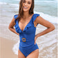 Sexy Ruffled Deep V-Neck One-Piece Swimsuit