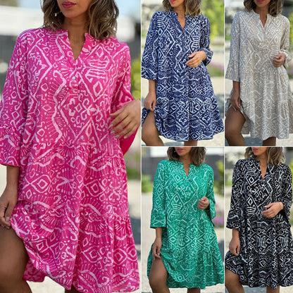 🌺Seasonal Styles💐 Casual Loose Printed V-Neck Flowy Dress