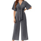 💖LAST DAY SALE 50% OFF💖Women's Elegant V-Neck Wide Leg Waist Tie Jumpsuit