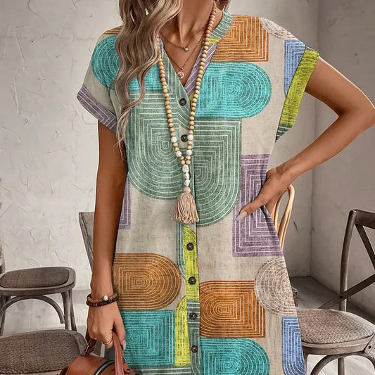 Color-blocking Graphic Overlap Dress