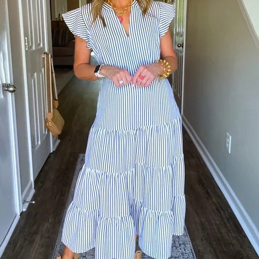 🏖️Summer Hot Sale 49% OFF🌼Women’s Striped Tiered Ruffle Midi Dress