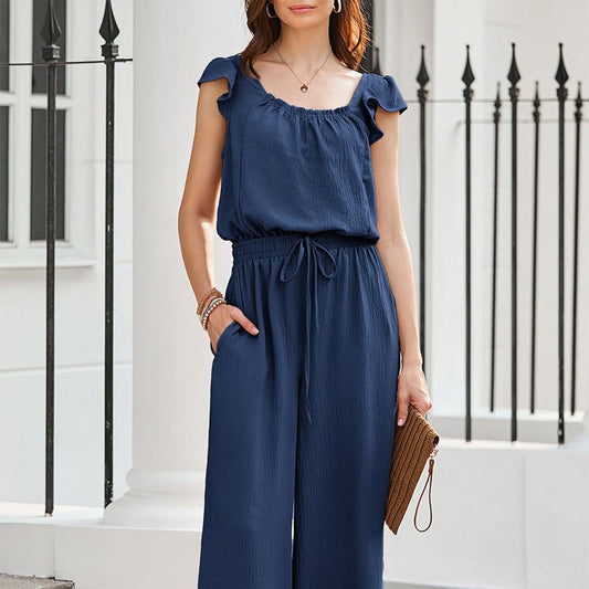 🎉Last Day Promotion 50% OFF💃Women's Solid Color Pleated Square Neck Jumpsuit