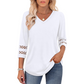2025 New Women‘s 3/4 Length Sleeve Tops Trendy V Neck T Shirts