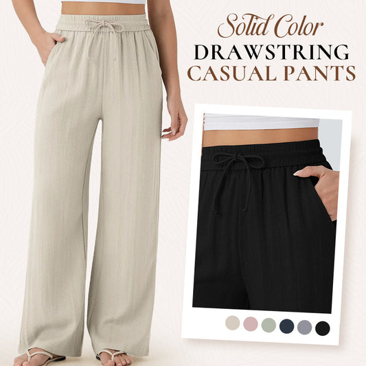 🔥Summer Sale-50% OFF✨High Waisted Drawstring Pocket Wide Leg Casual Linen-Feel Pants