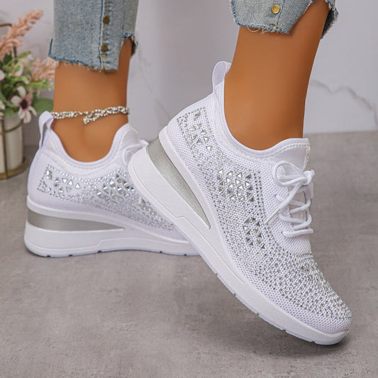 Rhinestone-Embellished Breathable Mesh Sneakers - Step into Elegance! 👟