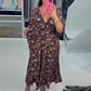 V-neck Printed Maxi Dress with 3/4 Sleeves