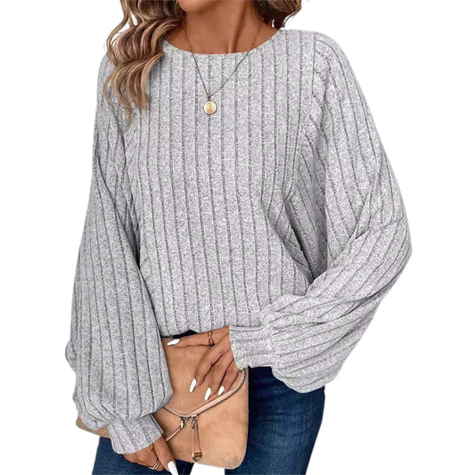 Women's Ribbed Loose-Fit Pullover Tops