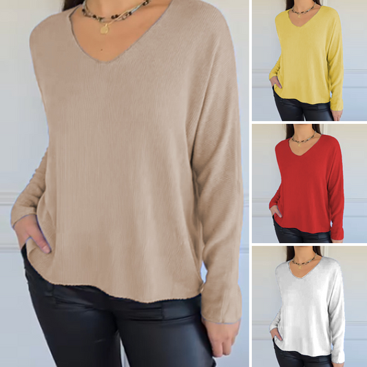 Women's Loose-Fitting V-Neck Knit Top