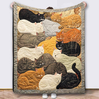 🎁LAST DAY SALE 50% OFF! 🐱💤 Cozy 9‑Panel Sleeping Cats Blanket – Ultra‑Soft Flannel, Reversible Design✨