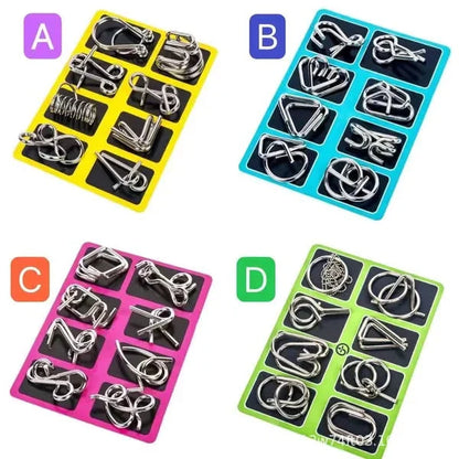 🔥Last Day Promotion 63% OFF🧠🔠Metal Puzzle Ring Set (8-Piece) Blue Edition Brain Teaser Game