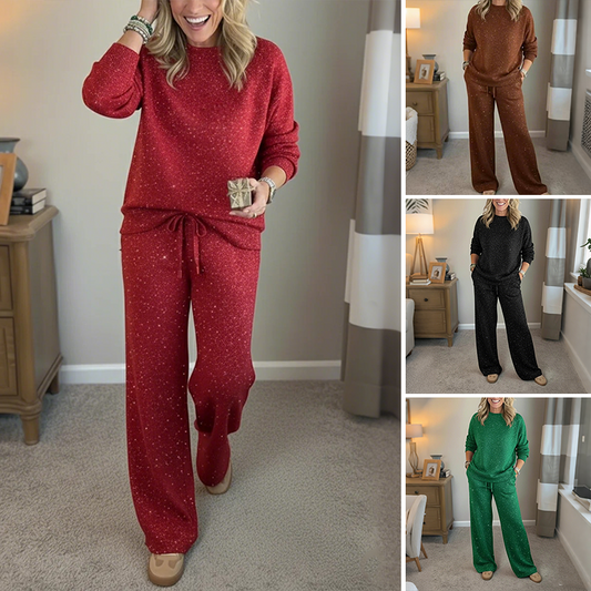 ✨🎅Last-Minute Christmas Offers 🎄⏰Women's Glitter Pullover Sweater & Pants 2-Piece Set
