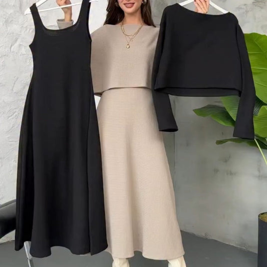 ⏳Time-Limited Special⏰Women's 2-Piece Knit Outfits Tank Midi Dress & Crop Top