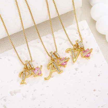 🎉New Year Sale-60% Off💖Initial Letter Necklace with Pink Heart Charm