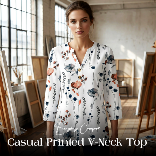 🌸Spring Sale 60% OFF👕Casual Printed V-Neck Top for Women
