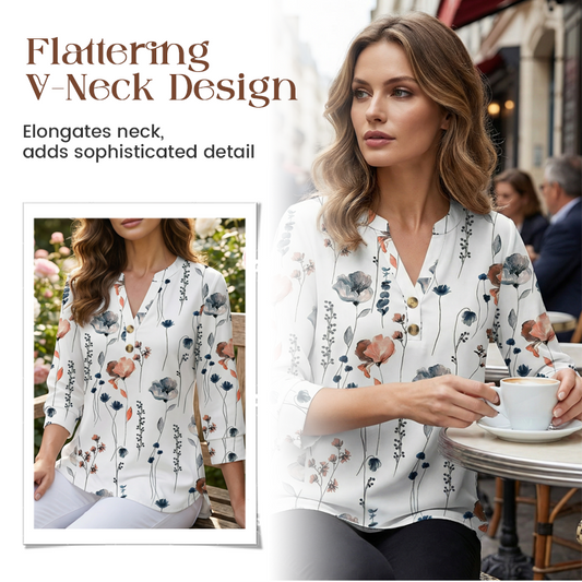 🌸Spring Sale 60% OFF👕Casual Printed V-Neck Top for Women