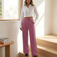 High-Waist Straight-Leg Pants with Button Detail