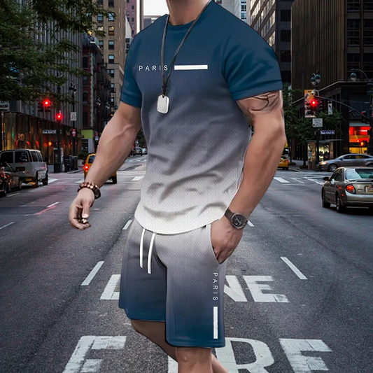 🏖️Summer Cool Deal: 50% OFF!!😎Men's Gradient Color T-Shirt & Shorts Set
