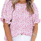 ⏰Summer Special 49% OFF👚Women's Crewneck Smocked Puff Sleeve Floral Print Blouse