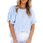 ⏰Summer Special 49% OFF👚Women's Crewneck Smocked Puff Sleeve Floral Print Blouse