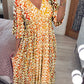 ⏳Time-limited Special 60% OFF⏰🔥Bohemian casual print V-neck shirred waist long dress