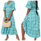 ⏳Time-limited Special 60% OFF⏰🔥Bohemian casual print V-neck shirred waist long dress