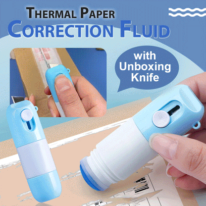 🔪 BUY 1 GET 1 FREE! ✨ Thermal Paper Correction Fluid with Unboxing Knife – 2-in-1 – Removes wrong prints, scratch-free & ideal for labels, receipts or packages 📦
