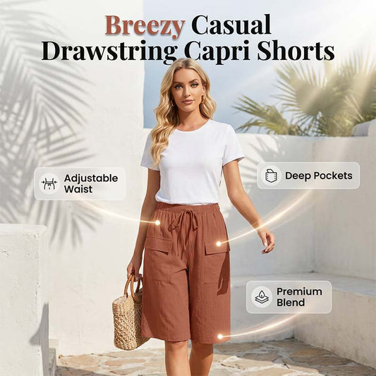 💥👖Last Day Special Price:£ 12.99!!! ⏰Women's Casual Drawstring Capri Shorts