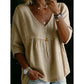 👚 LIMITED-TIME 50% OFF! ✨ Women’s Lace-Trim V-Neck Top – Bohemian Charm, Empire Waist, 3/4 Sleeves 🌼