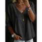 👚 LIMITED-TIME 50% OFF! ✨ Women’s Lace-Trim V-Neck Top – Bohemian Charm, Empire Waist, 3/4 Sleeves 🌼