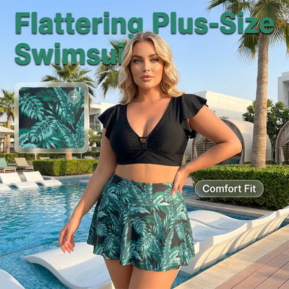 🏖️Summer Hot Sale 50% OFF🌊Women's Tropical Print Two-Piece Skirted Swimsuit👙🌴❤️