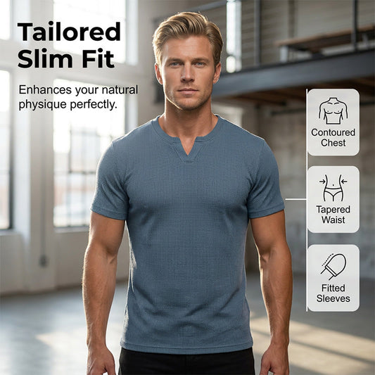 👔 60% OFF NOW! ✨ Men's V-neck Waffle-patterned Short-Sleeve Shirt ☀️High Quality