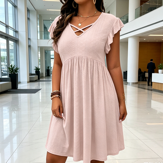 🔥Summer Hot Sale 50% OFF‼️Women's Criss-Cross V-Neck Flutter Sleeve Flowy Dress