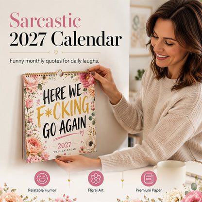 📅🌸 50% OFF! 😄Funny 2027 Wall Calendar for Women – Sarcastic Quotes & Watercolor Floral Art.