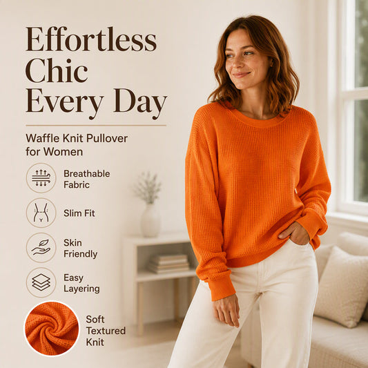 💥Limited Hot Sales - Only ￡13.99😍👚Seasonal Style - Waffle Texture Sweatshirt – Easy Breezy Fit & Classic Style for Any Casual Look