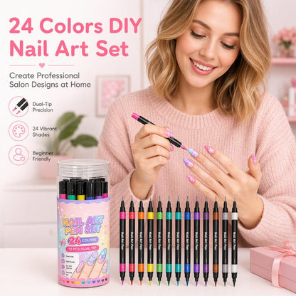 ⏳Limited-time 50% off⏰24 Colors Dual Ended Nail Art Pens Set🪄🎨