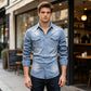 💯 Comfort Meets Quality | Men’s Soft Cotton-Blend Button-Front Denim Shirt