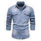 💯 Comfort Meets Quality | Men’s Soft Cotton-Blend Button-Front Denim Shirt