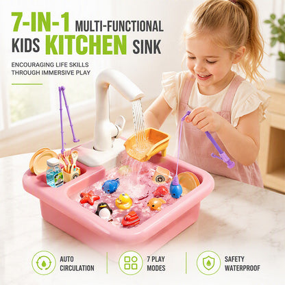 Children’s water play basin toy with a water flow feature
