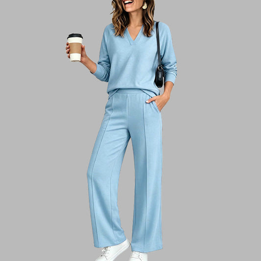 ⏳Limited time offer🔥Women’s V‑Neck Top & Wide‑Leg Trousers Co‑Ord Set