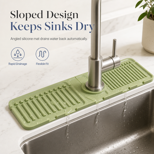 Raised Sloped Kitchen Sink Faucet Splash Guard and Draining Mat Non Slip Sink Drainage Pad and Soap Holder