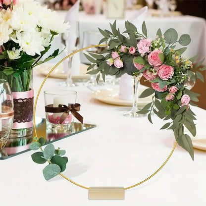 😍 LAST DAY – 50% OFF! 🎁 Elegant Gold Floral Hoop Centrepiece with Wooden Stand ✨