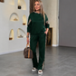 Women's Leopard Print Top & High-Waisted Straight Pants Set