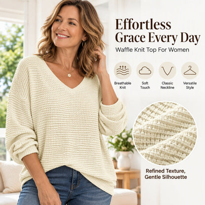 🍂Autumn Hot Sale 50% OFF🔥Women's Casual V-Neck Waffle Knit Plus Size Top