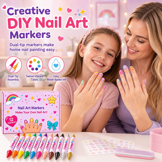 12 Colors Kids Dual Tip Nail Art Pen Set Creative Double Ended Nail Polish Markers for DIY Painting