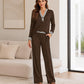 Women's Striped Long Sleeve Top & Wide-Leg Pants Set