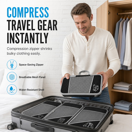 5-Piece Expandable Compression Packing Cubes Mesh Travel Luggage Organizer Bags