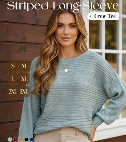 ⏳Time-limited Special 50% off⏰Solid Round-Neck Striped Top with Long Sleeves