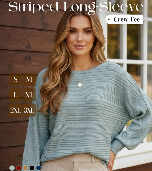 ⏳Time-limited Special 50% off⏰Solid Round-Neck Striped Top with Long Sleeves