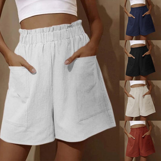 Women's Cotton High Waist Pocket Fashion Casual Shorts